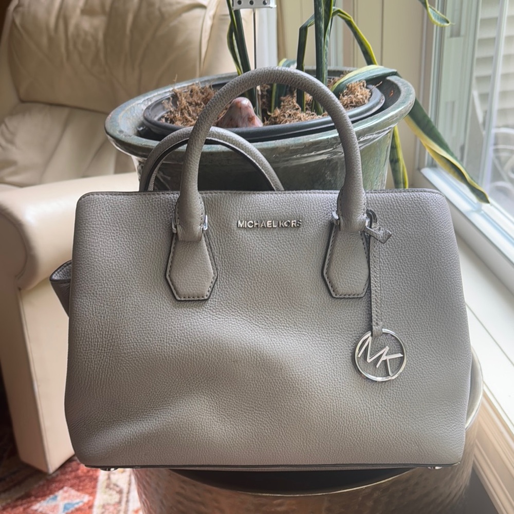 Michael Kors Gray Satchel with Structured Design and Silver Hardware